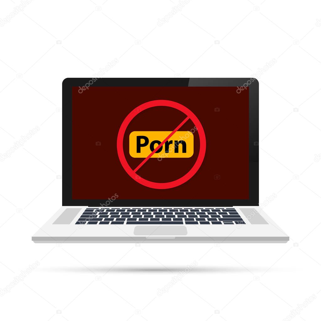 No porno icon on laptop screen on white background. Vector illustration.