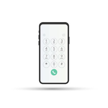 Akıllı telefon ekranındaki tuş takımı için. Uygulama arabirimi üstünde hareket eden telefon. Vektör çizim.