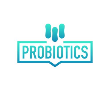 Probiyotikler. Rozet, etiket, kutsal kişilerin resmi, damga, logo. Vektör çizim.