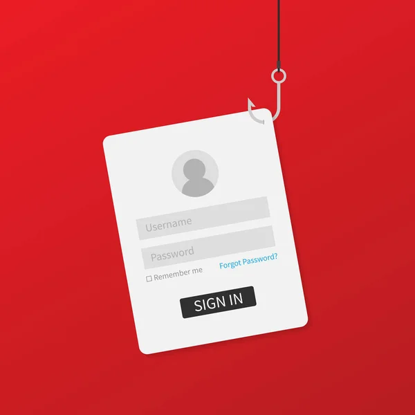 Internet phishing, login hackerato e password. Illustrazione vettoriale . — Vettoriale Stock