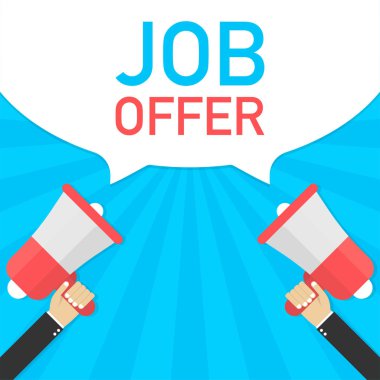 El elinde megafon ile iş teklifi. Vektör çizim.