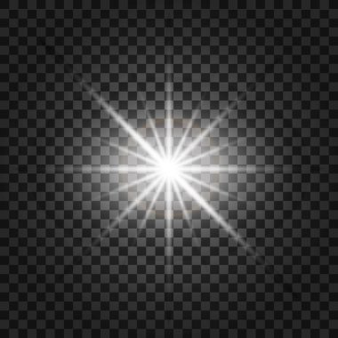 Yıldız patlaması, şeffaf parlama ışık efekti. Yıldız patlaması ile parıldıyor. Işık efekti ışınları ile kızdırma ve parçacıklar Parlatıcı.