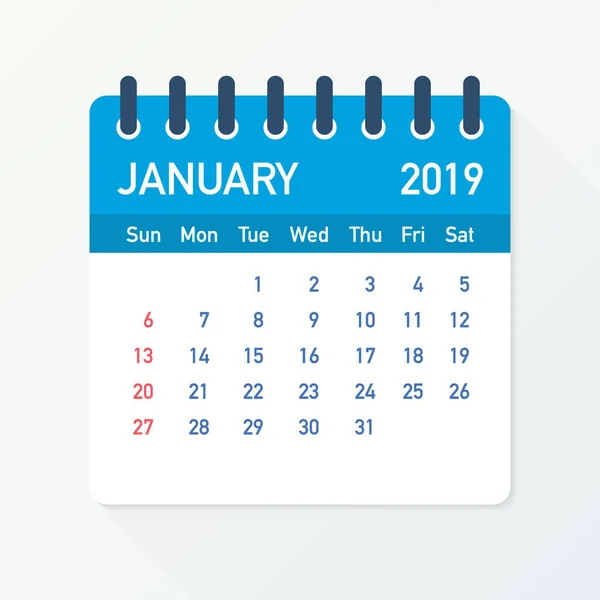 Φύλλο ημερολόγιο Ιανουαρίου 2019. Ημερολόγιο 2019 σε επίπεδη στυλ. Εικονογράφηση διάνυσμα. — Διανυσματικό Αρχείο