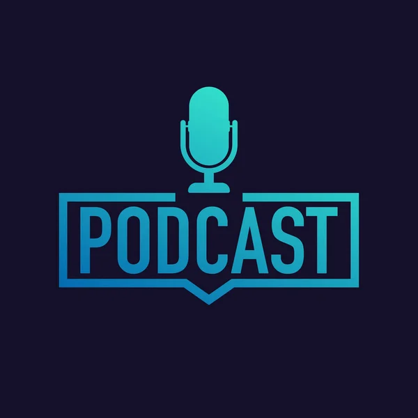 Podcast. Rozet, simge, pul, logo. Vektör illüstrasyonu.