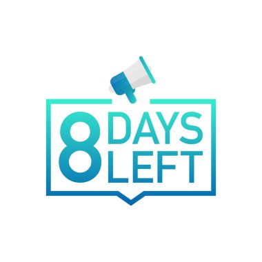 Beyaz arka plan üzerinde 8 gün sol etiket. Düz simgesi. Hisse senedi vektör çizim.