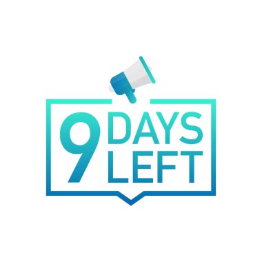 Beyaz arka plan üzerinde 9 gün sol etiket. Düz simgesi. Vektör çizim.