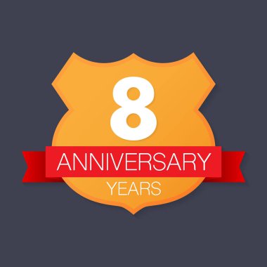 8 yıl yıldönümü amblemi. Yıldönümü simgesini veya etiket. 8 yıl kutlama ve tebrik tasarım öğesi