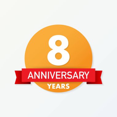 8 yıl yıldönümü amblemi. Yıldönümü simgesini veya etiket. 8 yıl kutlama ve tebrik tasarım öğesi.