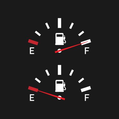 Yakıt göstergesi. İllüstrasyon tasarımı, boş enerji için siyah arka plan üzerine. Vektör çizim. 