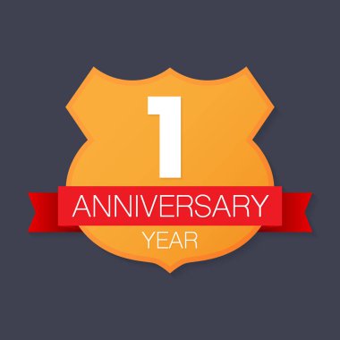 1 yıl yıldönümü amblemi. Yıldönümü simgesini veya etiket. 1 yıl kutlama ve tebrik tasarım öğesi