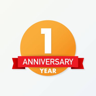 1 yıl yıldönümü amblemi. Yıldönümü simgesini veya etiket. 1 yıl kutlama ve tebrik tasarım öğesi.