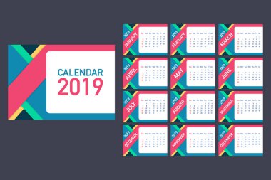 Takvim 2019, Pazar, iş şablon haftası başlar. Düzenlenebilir vektör dosyası kullanılabilir. İngilizce ve Pazar Pazartesi sürümü