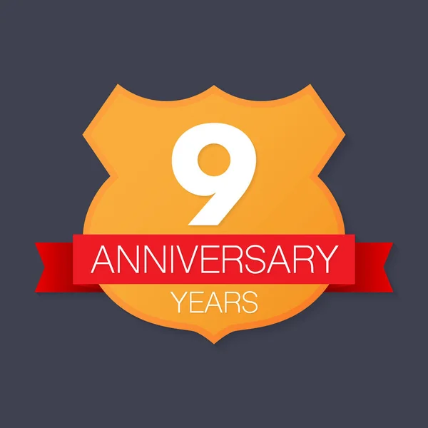 9 anos de emblema aniversário. Ícone de aniversário ou rótulo. 9 anos de celebração e elemento de design de congratulação —  Vetores de Stock