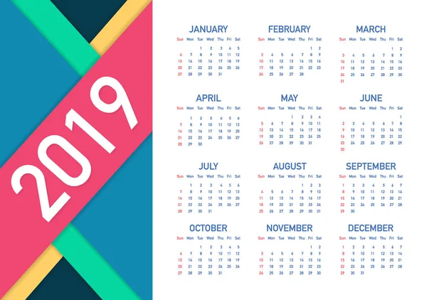 Ημερολόγιο 2019, εβδομάδα ξεκινά από την Κυριακή, επιχειρηματικό πρότυπο. Επεξεργάσιμο και vector αρχείου διαθέσιμα. Ελληνικά και την Κυριακή Δευτέρα έκδοση. — Διανυσματικό Αρχείο
