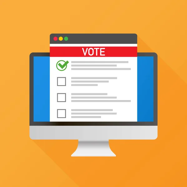 Голосування онлайн концепції. Голосування виборчої коробки на екрані ноутбука. Плоска векторна ілюстрація . — стоковий вектор