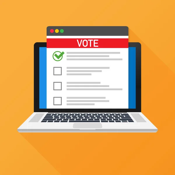 Votazione online. Voto scheda elettorale su uno schermo portatile. Illustrazione vettoriale piatto . — Vettoriale Stock