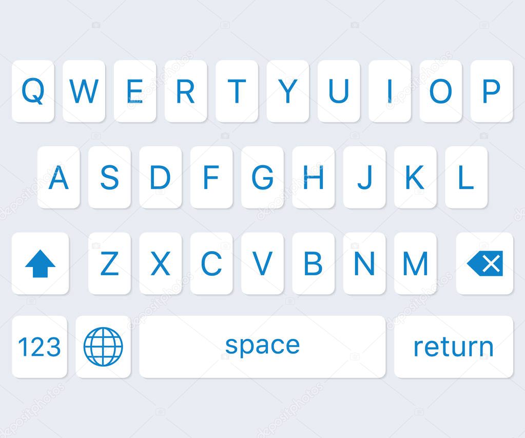 Vector modern keyboard of smartphone, alphabet buttons. Vector illustration.