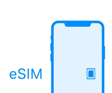 Esim kart çip işareti. Katıştırılmış SIM kavramı. Yeni mobil iletişim teknolojisi. Vektör çizim.