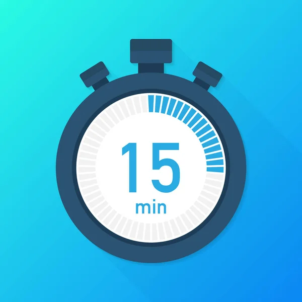 De 15 minuten, stopwatch vector icoon. Stopwatch icoon in platte stijl, timer op kleur achtergrond. Vectorillustratie. — Stockvector