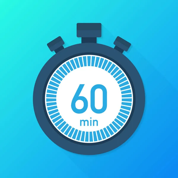 De 60 minuten, stopwatch vector icoon. Stopwatch icoon in platte stijl, timer op kleur achtergrond. Vectorillustratie. — Stockvector