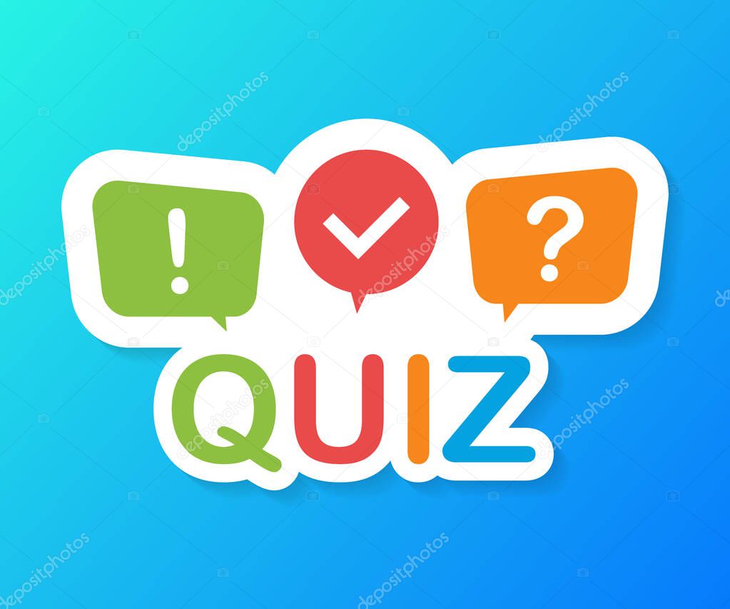 Quiz logo with speech bubble symbols, concept of questionnaire show sing, quiz button, question competition. Vector illustration.