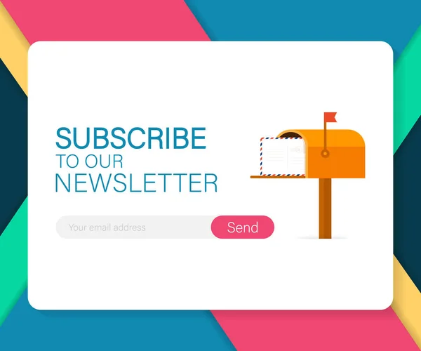 Email subscribe, modelo de vetor de newsletter on-line com caixa de correio e botão enviar. Ilustração vetorial . —  Vetores de Stock