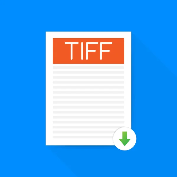 Descargar botón TIFF. Descargar concepto de documento. Archivo con etiqueta TIFF y signo de flecha hacia abajo. Ilustración vectorial . — Vector de stock