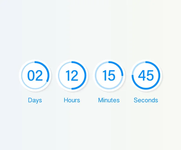 Countdown-Timer. ui App digitaler Countdown-Zähler mit Kreiszeitkuchendiagramm. Anzeigetafel des Tages, der Stunde, der Minuten und der Sekunden für die in Kürze erscheinende Webseite Veranstaltungsvorlage — Stockvektor