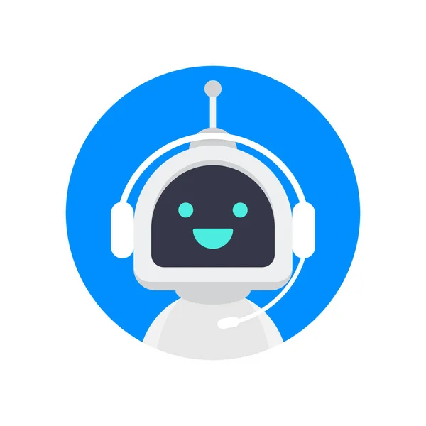 Robô sorridente bonito, bate-papo bot dizer hi.Vector ilustração de personagem de desenho animado plano moderno. Serviço de suporte de voz bot . —  Vetores de Stock