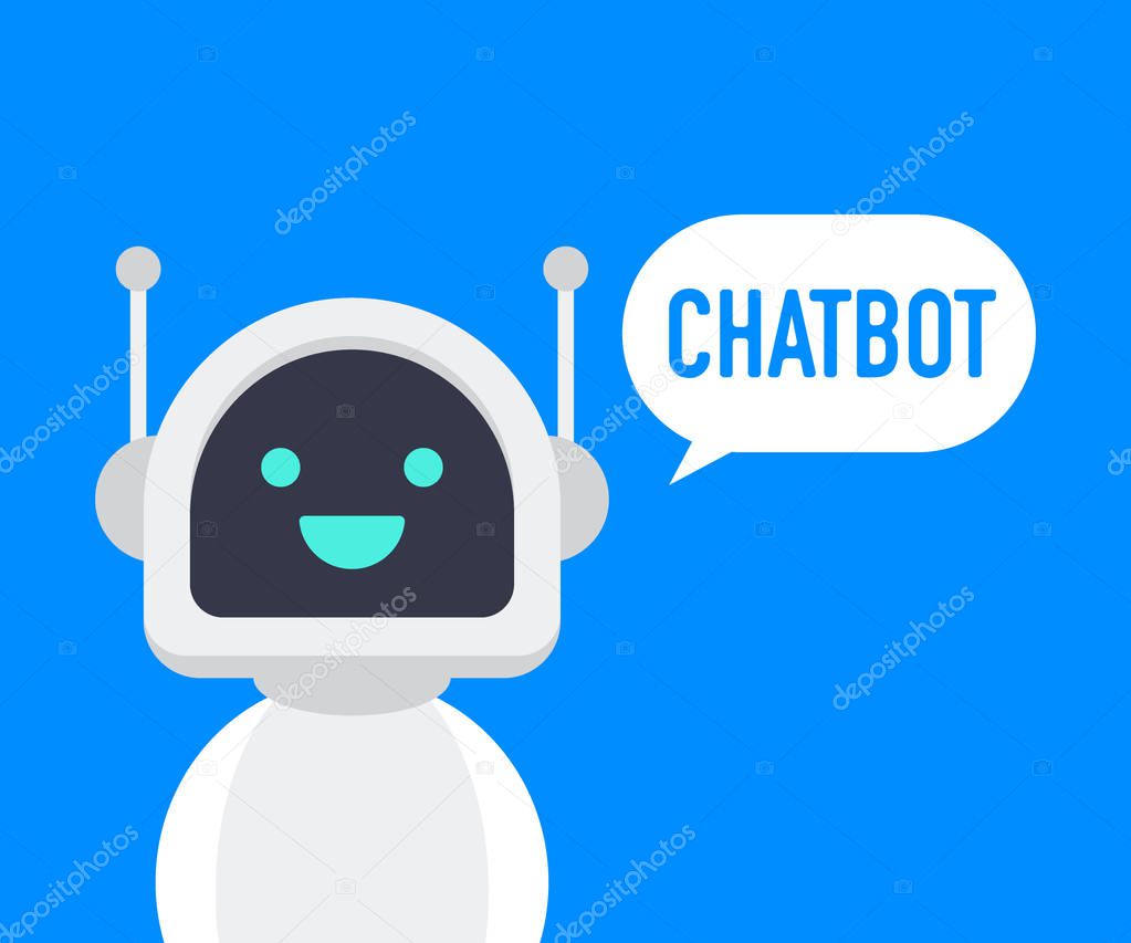 Chatbot icon. Cute smiling robot, chat bot say hi.Vector modern flat cartoon character illustration. Voice support service bot.