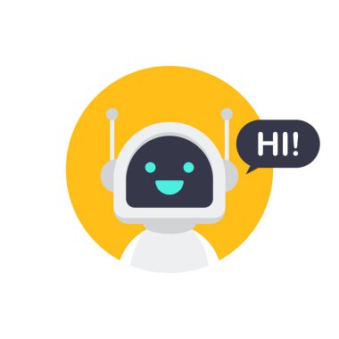Robot simgesi. Robot tabela tasarımı. Chatbot sembolü konsepti. Ses destek robotu. Çevrimiçi destek robotu. Vektör illüstrasyonu.