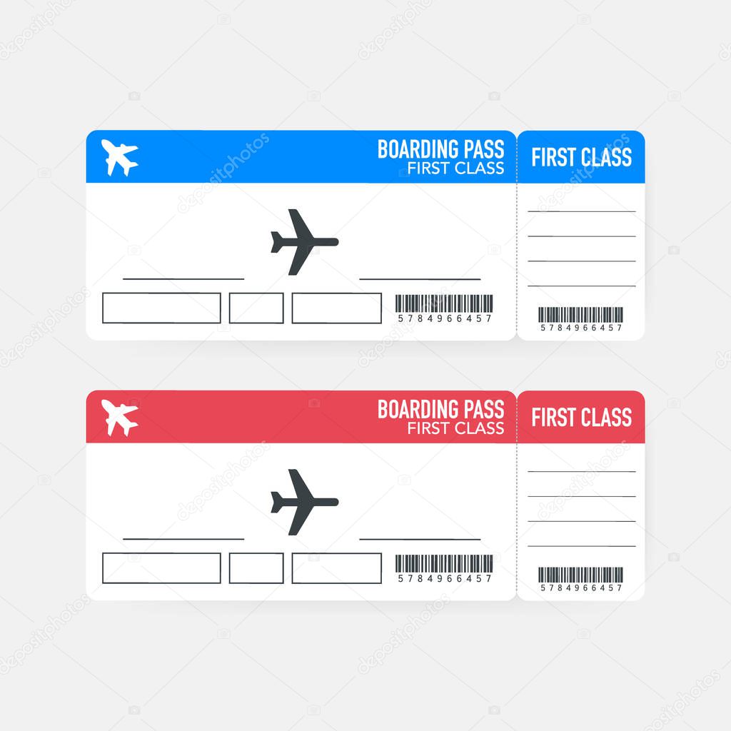 MobileAirline boarding pass tickets to plane for travel journey. Vector illustration.