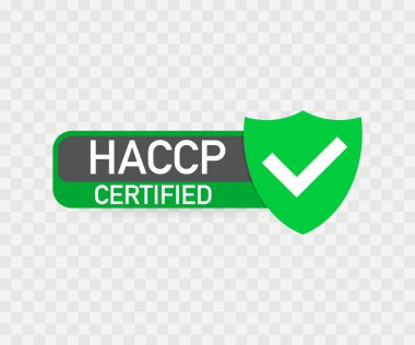 Saydam arka plan HACCP sertifikalı simgesi. Vektör çizim.
