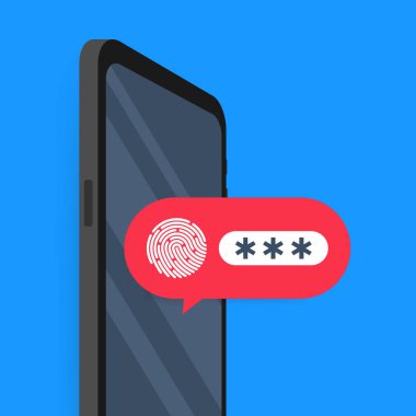 Cep telefonu kilidi bildirimi düğme ve parola alanı vektör, smartphone güvenlik, Kullanıcı Yetkilendirme kavramı.