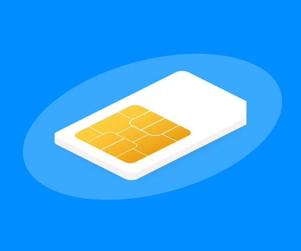 Izometrické ikony pravidelné sim karty na modrém pozadí. Vektorové ilustrace. — Stockový vektor