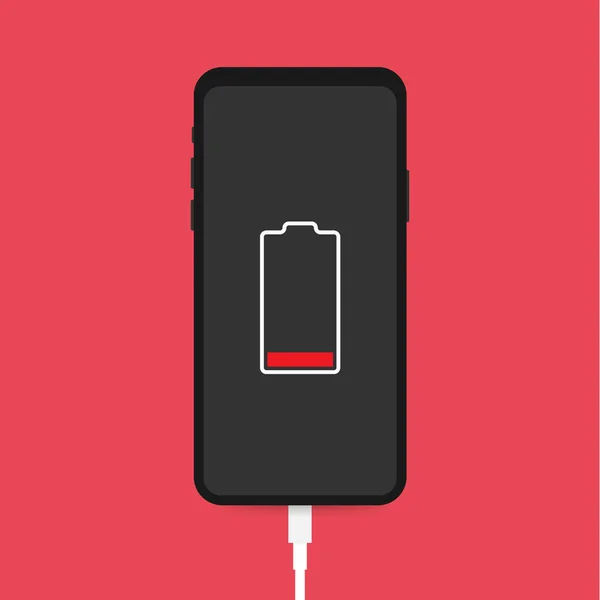 Adattatore caricabatterie per smartphone e presa elettrica, notifica batteria scarica. Illustrazione vettoriale . — Vettoriale Stock