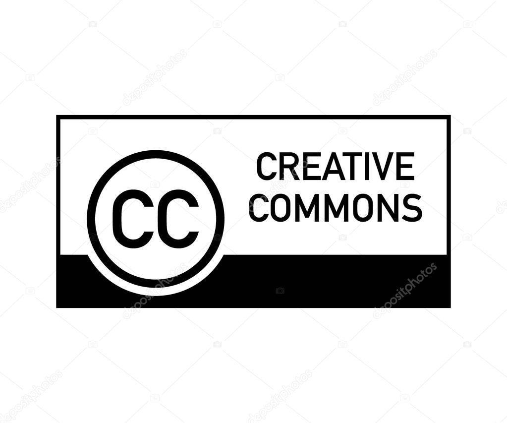 Creative commons rights management sign with circular CC icon. Vector illustration.