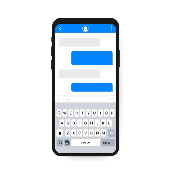 Applicazione interfaccia chat con finestra di dialogo. Clean Mobile UI Design Concept. Messaggero Sms. Illustrazione vettoriale . — Vettoriale Stock