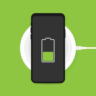 Smartphone için şarj kablosuz. Yenilikçi modern teknolojik aksesuarları. Vektör çizim düz tasarımı