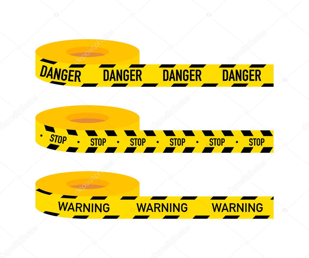 Set Caution lines isolated. Warning tapes. Danger signs. Vector stock illustration