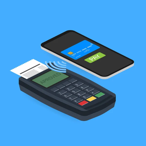 Präsentation des mobilen Zahlungskonzepts Infografik. Smartphone mit nfc-Technologie für drahtlose kontaktlose Transaktionen. — Stockvektor