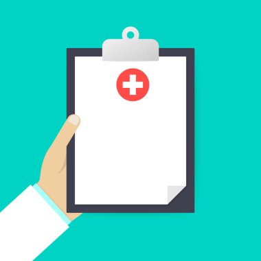 El doktorunu içinde Clipboard. Doktor, bir Pano için notlar alır. Tıbbi rapor, tıbbi geçmişi. Vektör çizim