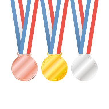 Üç madalya spor oyunları için beyaz arka plan üzerinde. Hisse senedi vektör çizim.