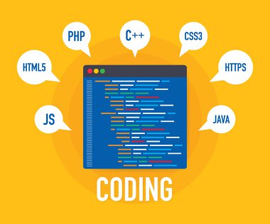 Programlama, web geliştirme kavramı. Ekran dizüstü bilgisayarda kod. Vektör çizim.