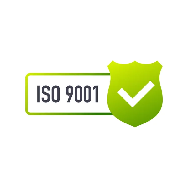 ISO 9001 Gecertificeerde badge, pictogram. Certificeringsstempel. vlakke ontwerpvector. — Stockvector