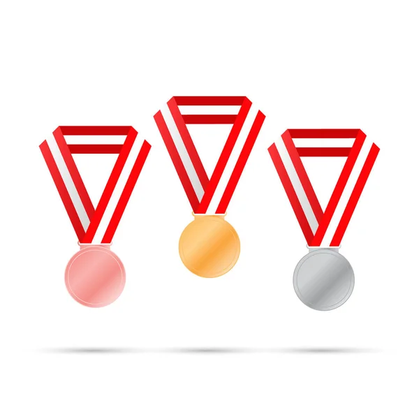 Drei Medaillen auf weißem Hintergrund für Sportspiele. Vektorillustration. — Stockvektor
