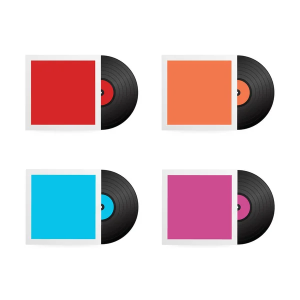 Set Realistic Vinyl Record con Cover Mockup. Fiesta de discoteca. Diseño retro. Ilustración vectorial . — Vector de stock