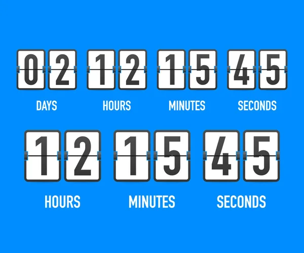 Countdown klok teller. UI app digitale telling waas cirkel bestuur meter met cirkel tijd taart diagram. Scorebord van dag, uur, minuten en seconden voor webpagina binnenkort gebeurtenis sjabloon — Stockvector