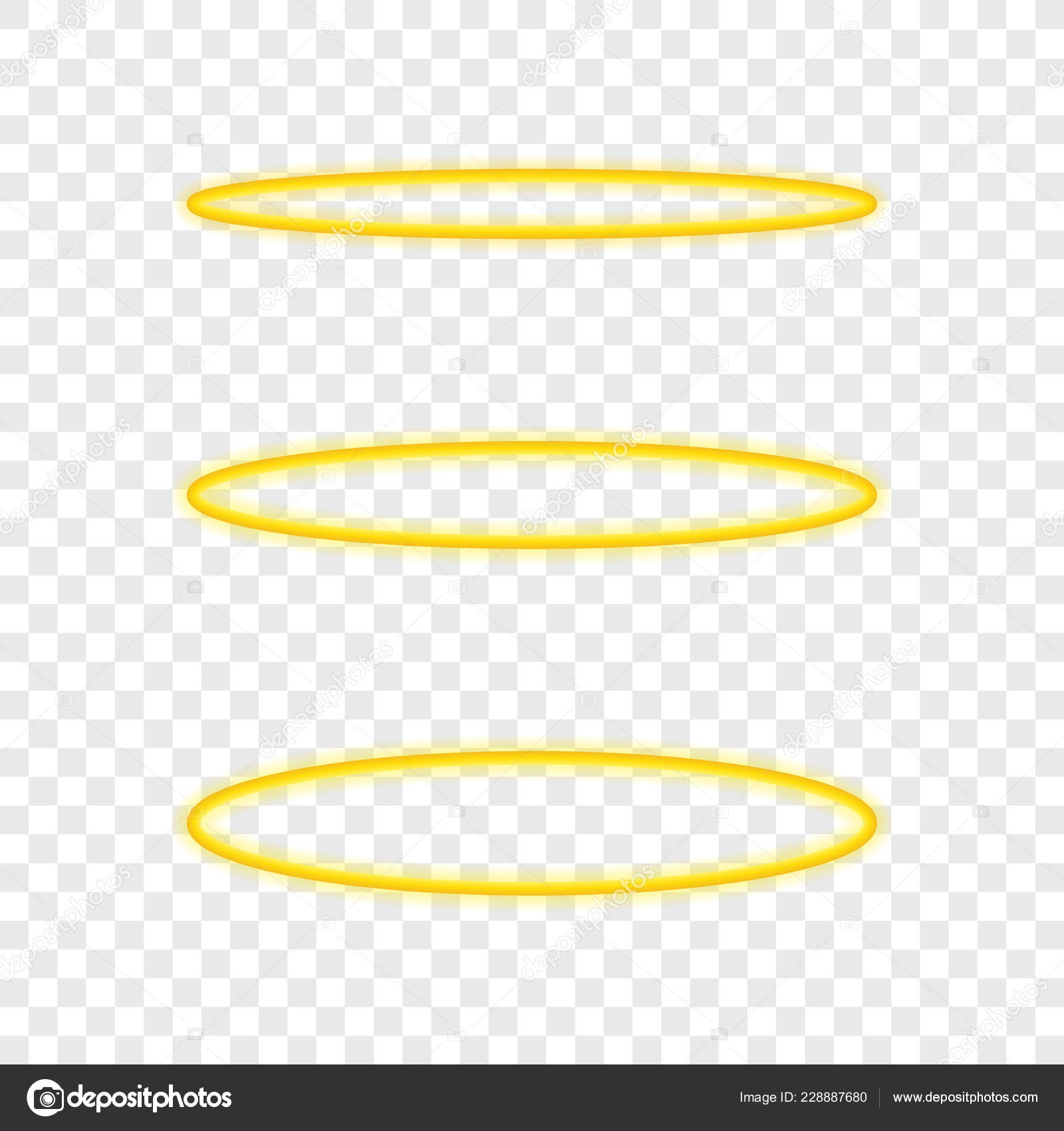 Set Halo Angel Ring Holy Golden Nimbus Circle Isolated On