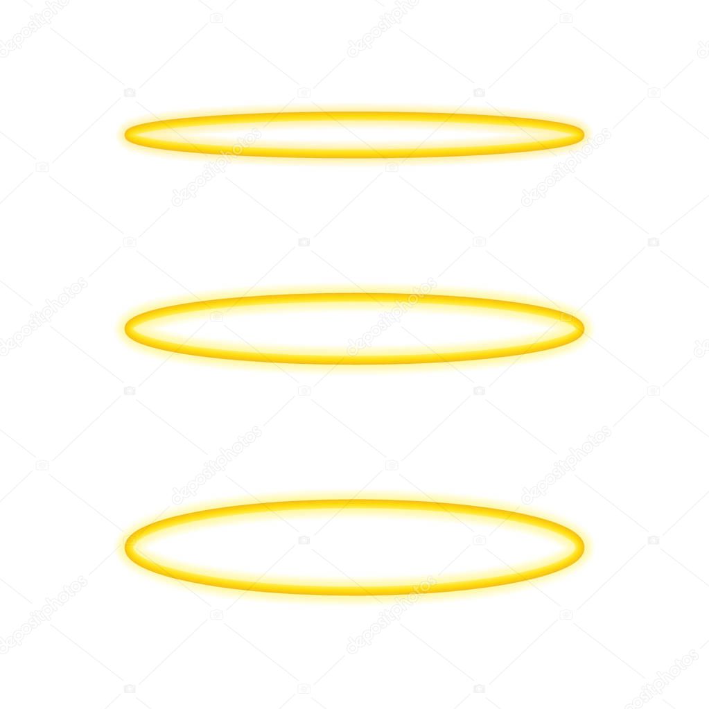 Set Halo angel ring . Holy golden nimbus circle isolated on white background. Vector illustration.